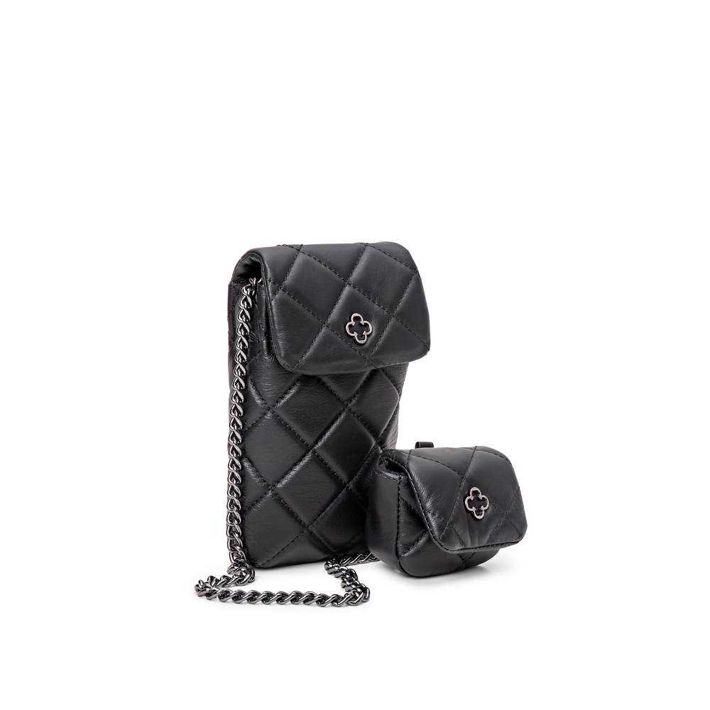 BOLSA PARA CELULAR PRETA DE COURO + PORTA FONES image number 1