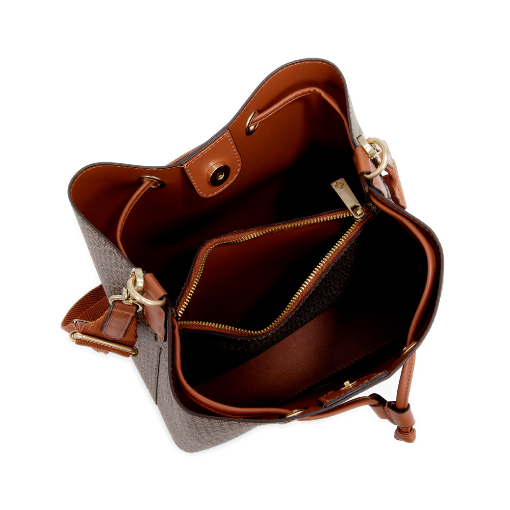 BOLSA CARAMELO MONOGRAMA COM AL&Ccedil;A GORGUR&Atilde;O BUCKET image number 4