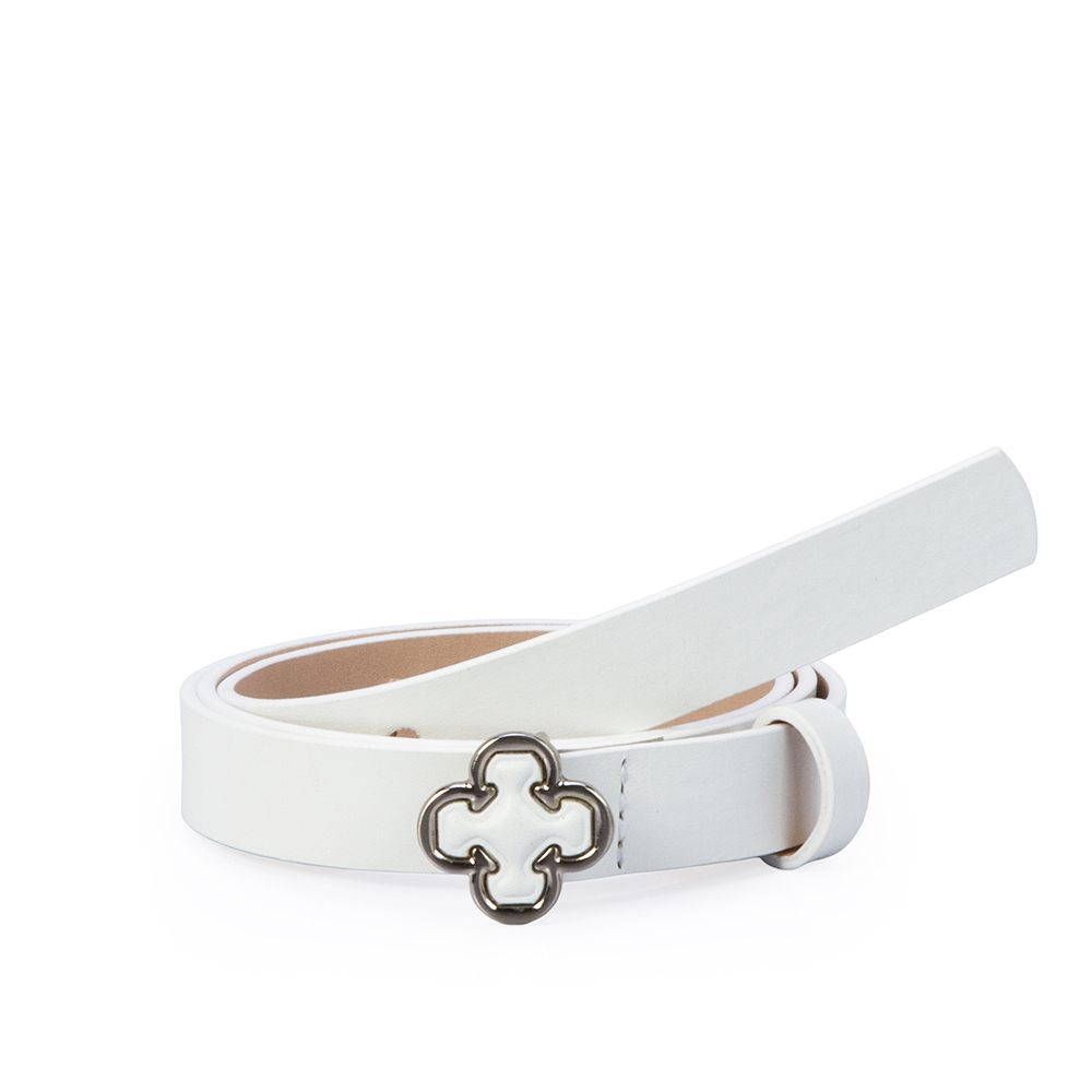 CINTO DE COURO BRANCO FIVELA LOGO PRATEADA image number 0