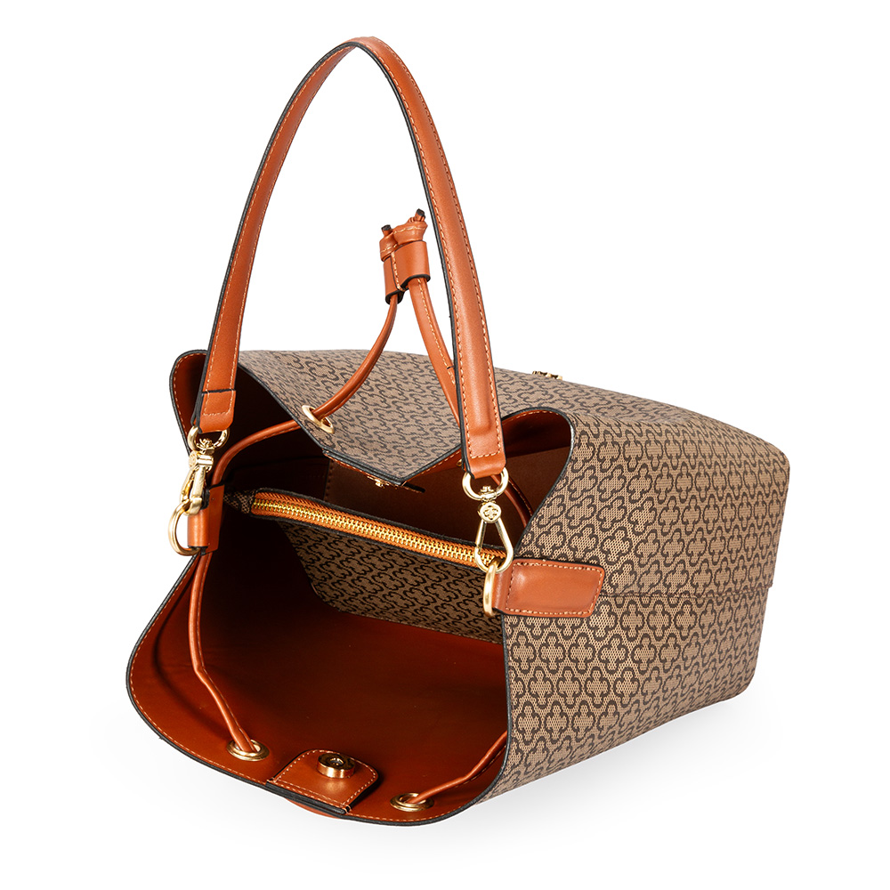 BOLSA BUCKET CARAMELO MONOGRAMA COM AL&Ccedil;A GORGUR&Atilde;O image number 4