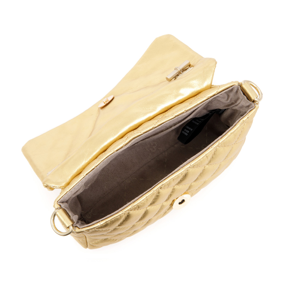 BOLSA PEQUENA TIRACOLO COURO DOURADA MATELASSÊ image number 4