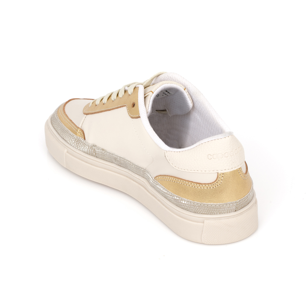 TÊNIS COURO BEGE E DOURADO AMARRAÇÃO FEMININO image number 2