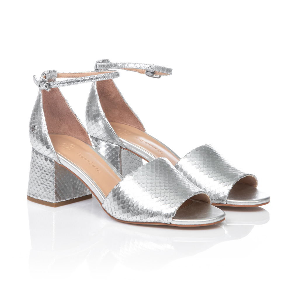 SANDÁLIA SALTO BLOCO PRATEADA PITONE DE COURO image number 1