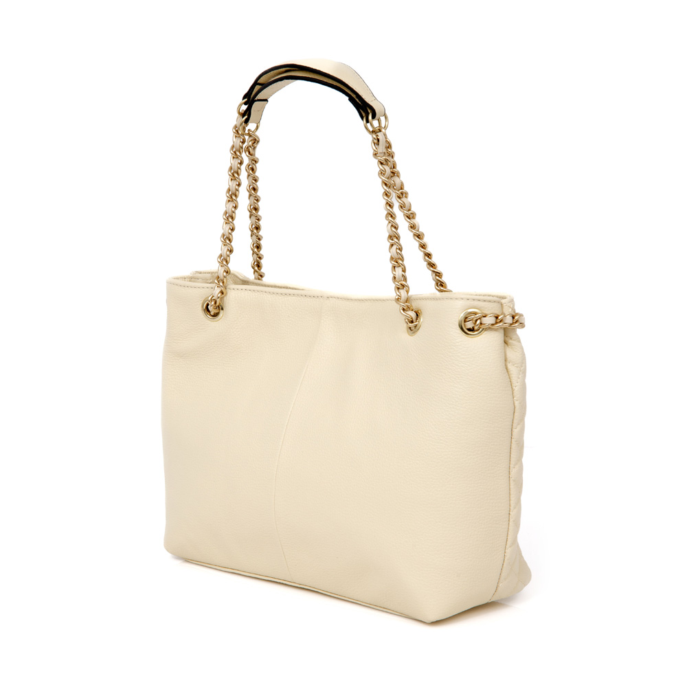 BOLSA M&Eacute;DIA BEGE DE COURO MATELASS&Ecirc; CARINA image number 2