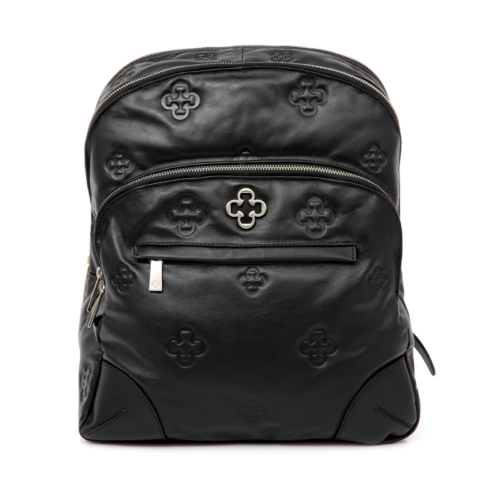 MOCHILA FEMININA PRETA DE COURO BOLSOS ZÍPER image number 0