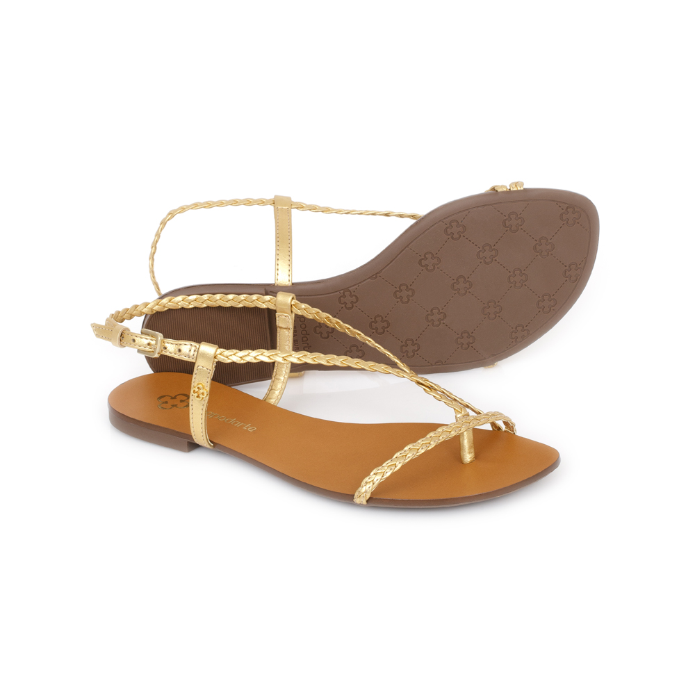 SANDÁLIA RASTEIRA DOURADA COURO TRANÇADA image number 3