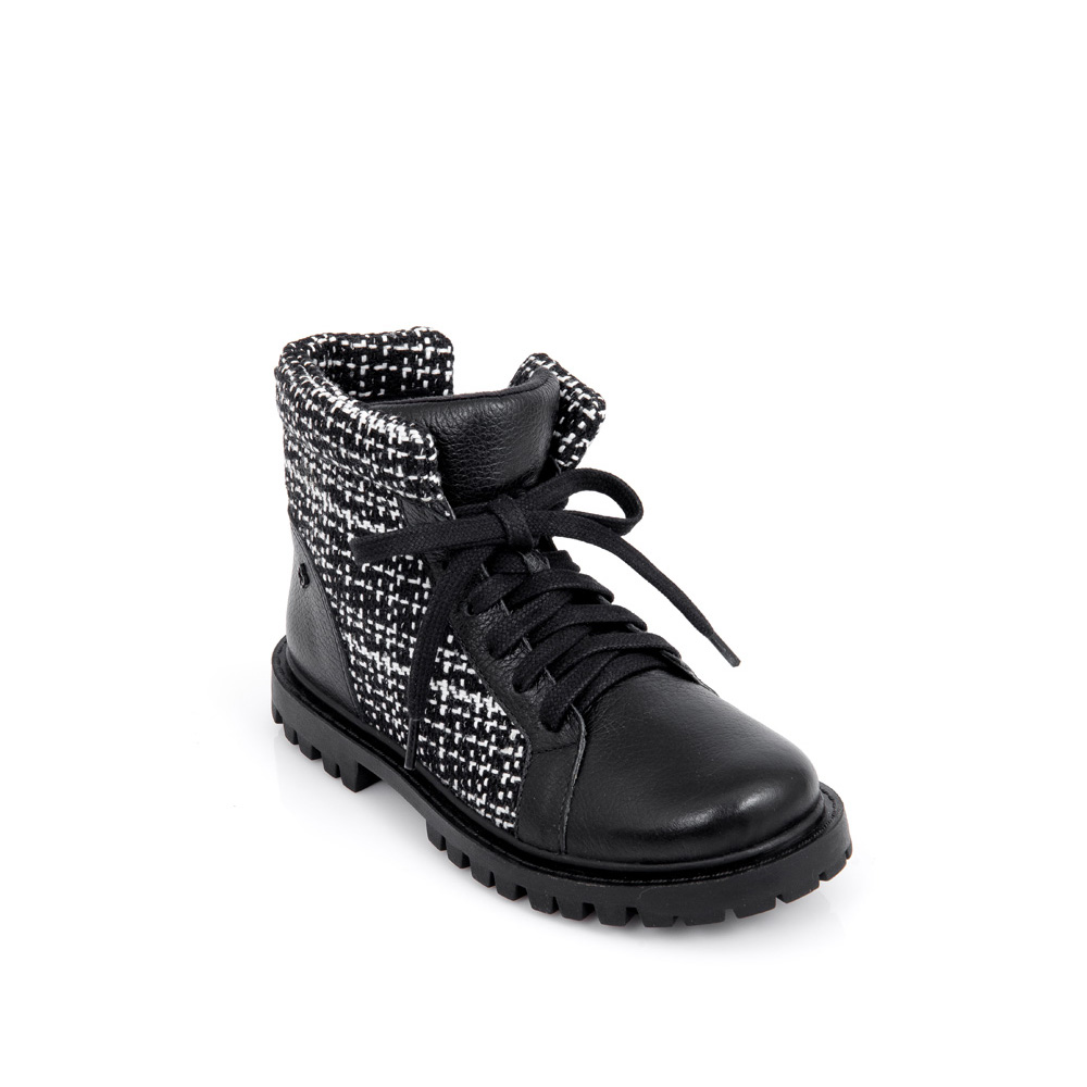 BOTA INFANTIL PRETA E BRANCA COURO TWEED image number 4