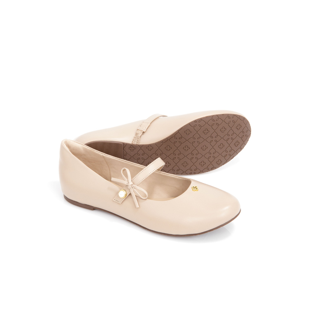 SAPATILHA INFANTIL NUDE SEDA DE COURO COM LA&Ccedil;O image number 3