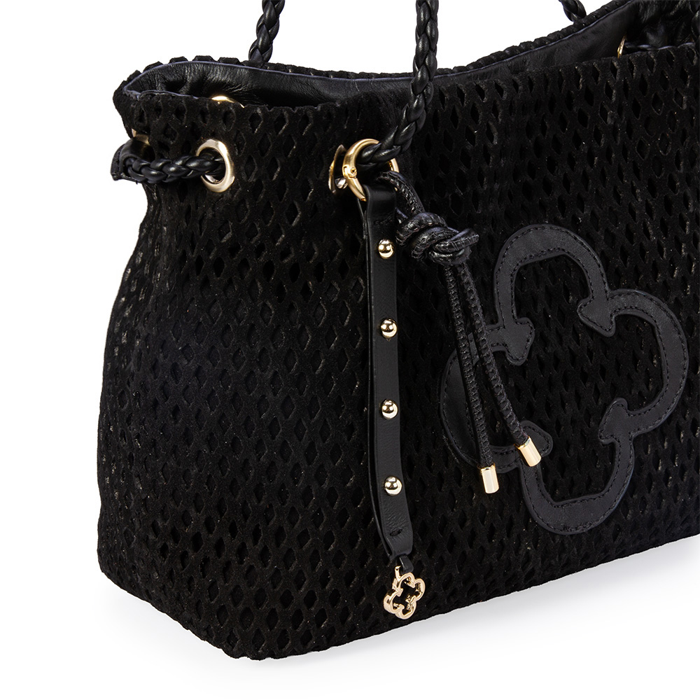 BOLSA GRANDE PRETA DE COURO VAZADA SHOPPER image number 3