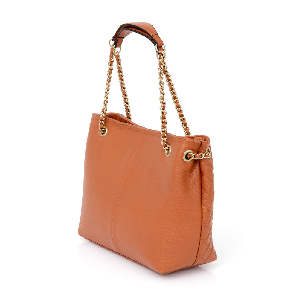 BOLSA M&Eacute;DIA CARAMELO CAMEL DE COURO MATELASS&Ecirc; CARINA image number 2