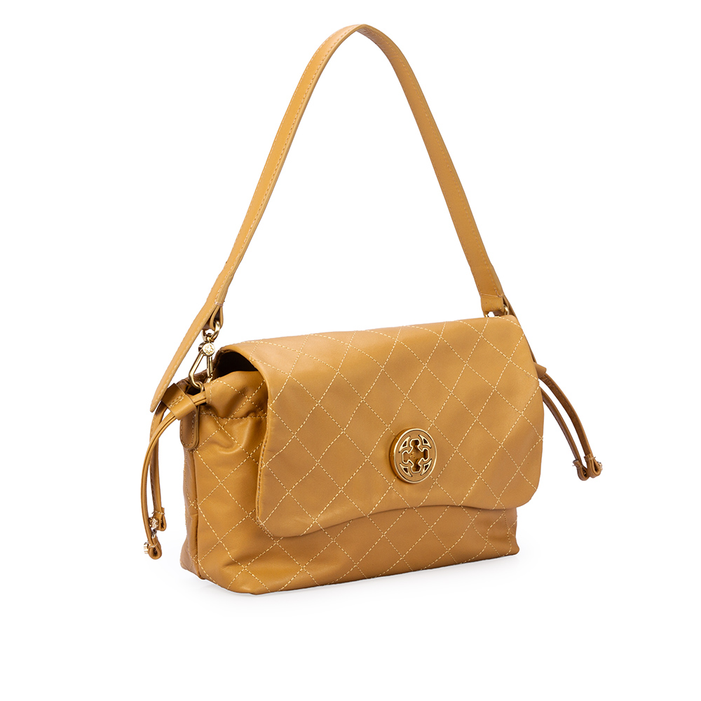 BOLSA M&Eacute;DIA BEGE SAVANA DE COURO MATELASS&Ecirc; SHOULDER BAG image number 3