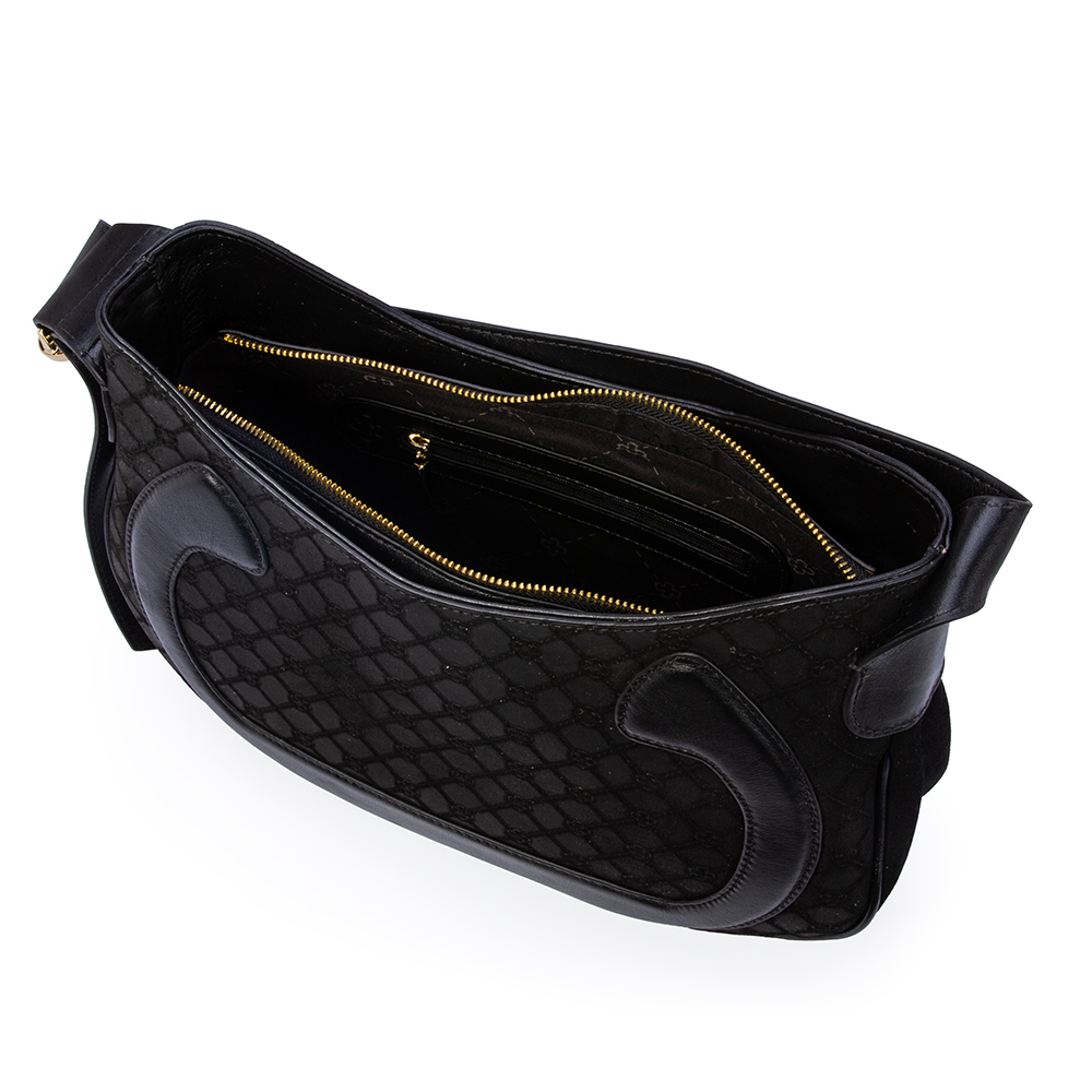 BOLSA M&Eacute;DIA PRETA DE COURO HOBO image number 4