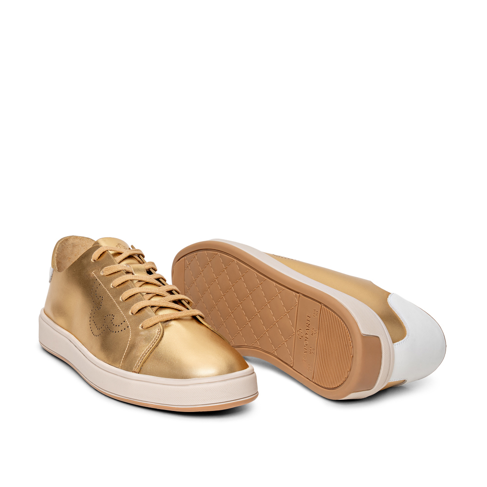 TÊNIS FEMININO DOURADO DE COURO AMARRAÇÃO image number 3