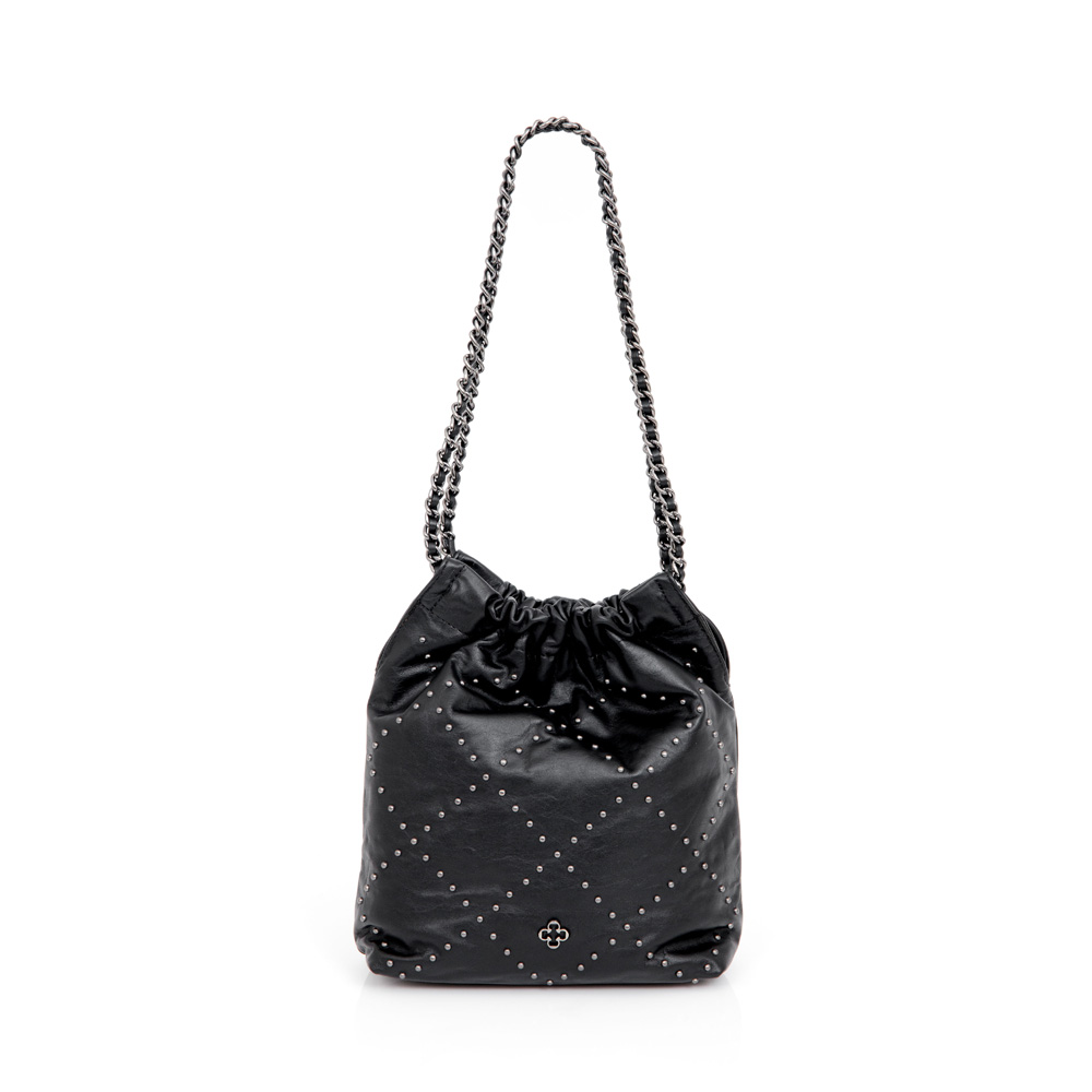 BOLSA PRETA DE COURO HOBO ALÇA CORRENTE image number 0