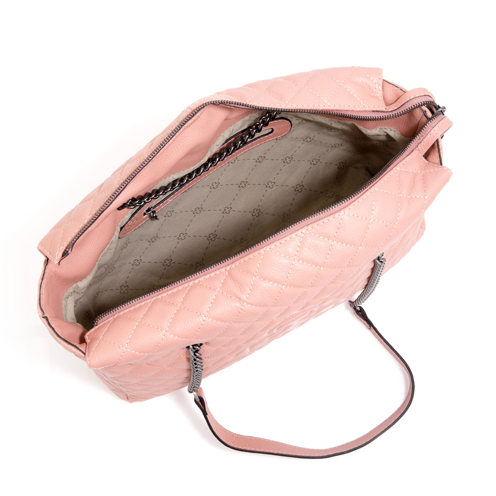 BOLSA MÉDIA COURO MATELASSÊ ROSA image number 4
