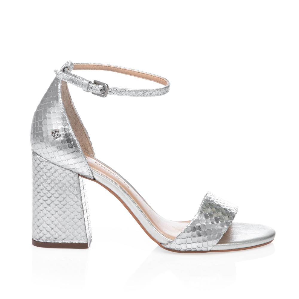 SAND&Aacute;LIA SALTO ALTO DE COURO PRATEADA PITONE image number 0