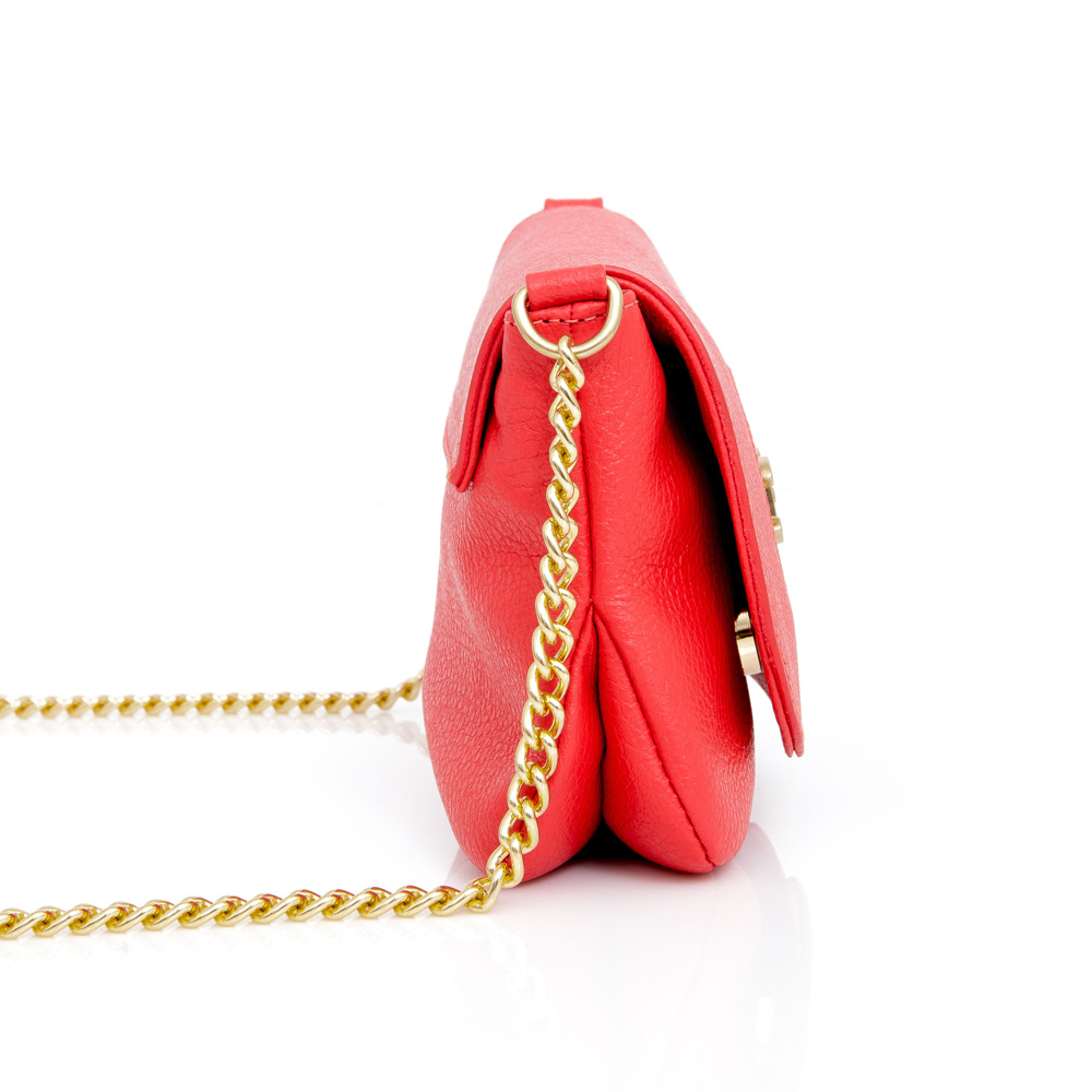 BOLSA PEQUENA TIRACOLO VERMELHO RUBI DE COURO ALÇA CORRENTE image number 1