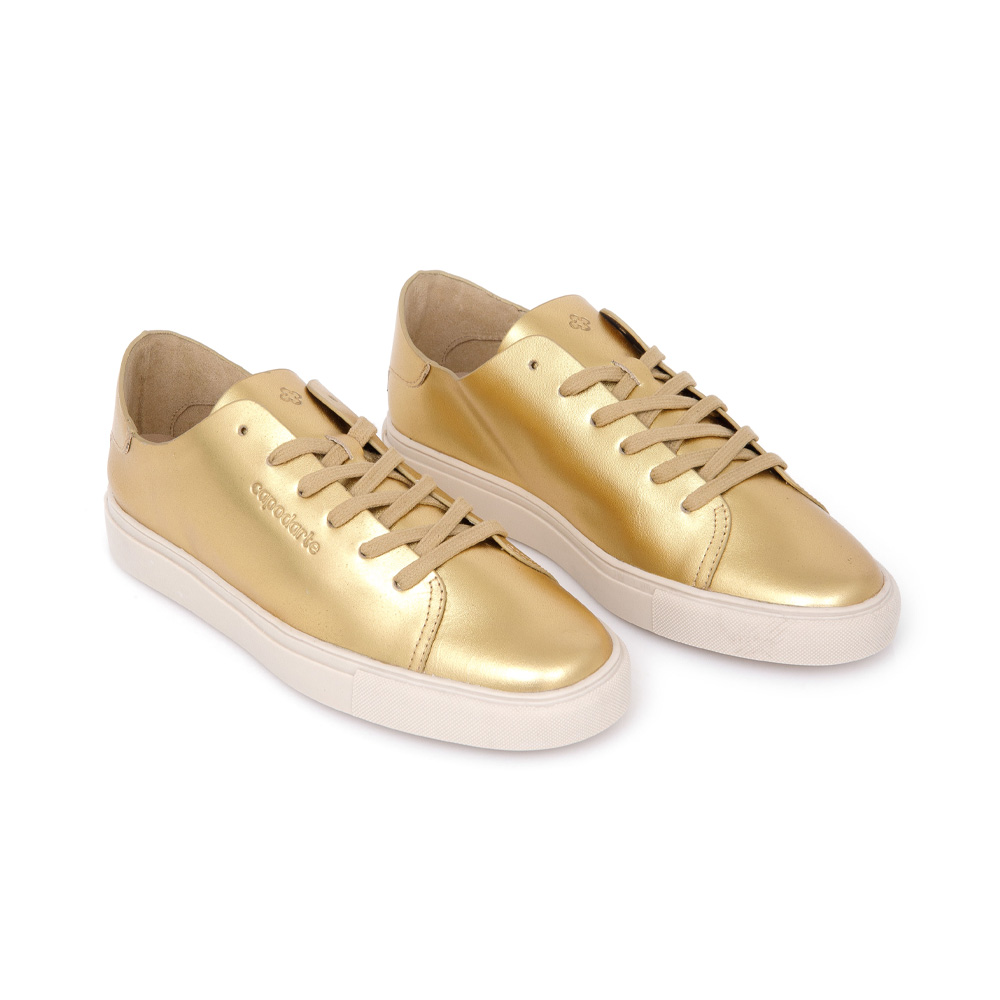 TÊNIS FEMININO DOURADO METALIZADO DE COURO AMARRAÇÃO image number 1