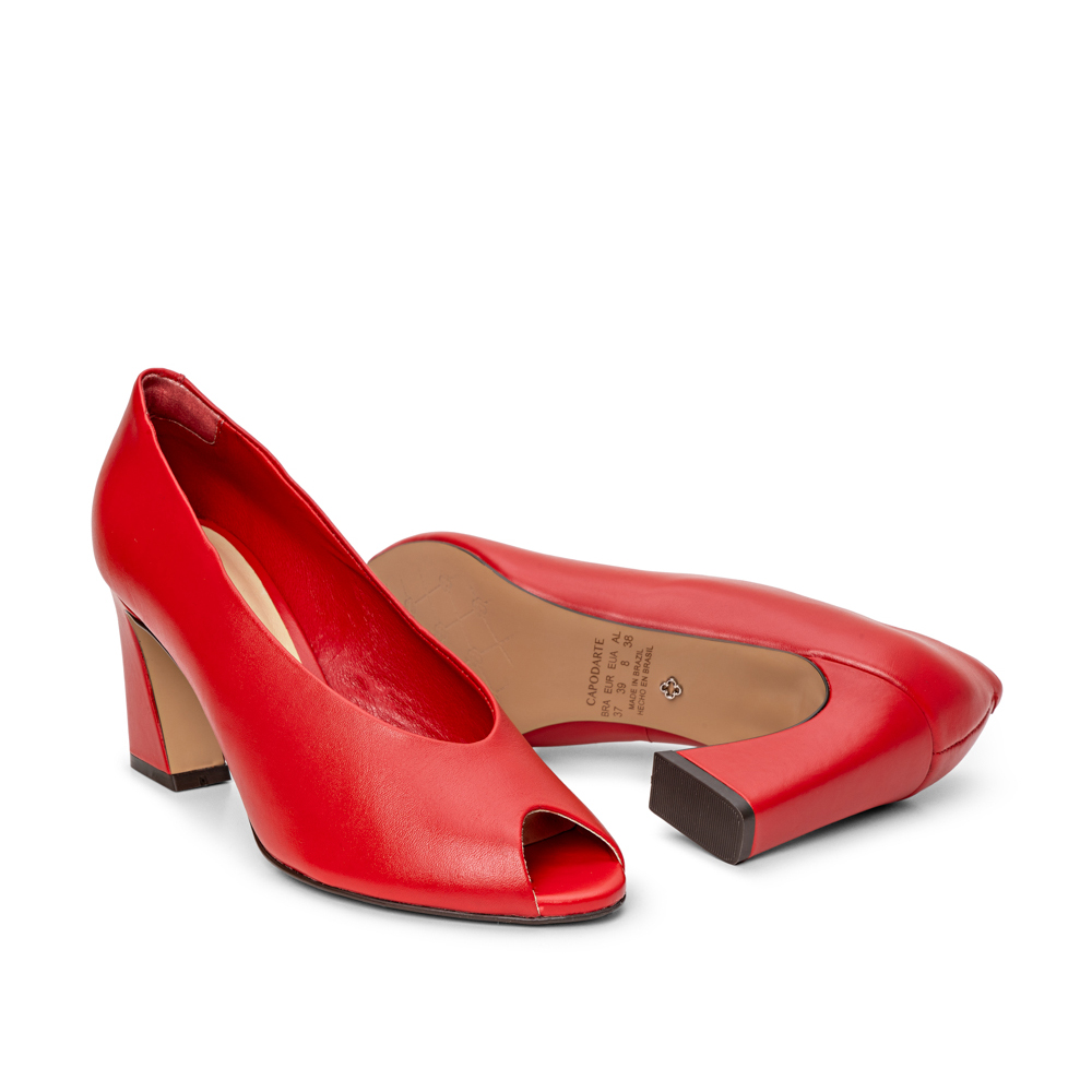 PEEP TOE VERMELHO RUBI SALTO ALTO DE COURO image number 3