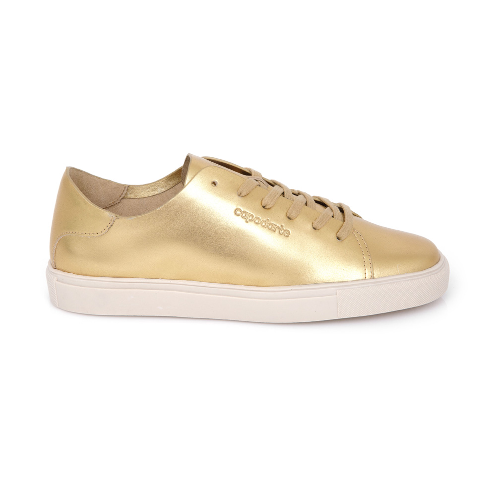 TÊNIS FEMININO DOURADO METALIZADO DE COURO AMARRAÇÃO image number 0