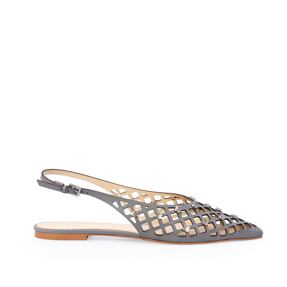 SAPATILHA SLINGBACK CINZA CARBONO DE COURO VAZADO image number 0