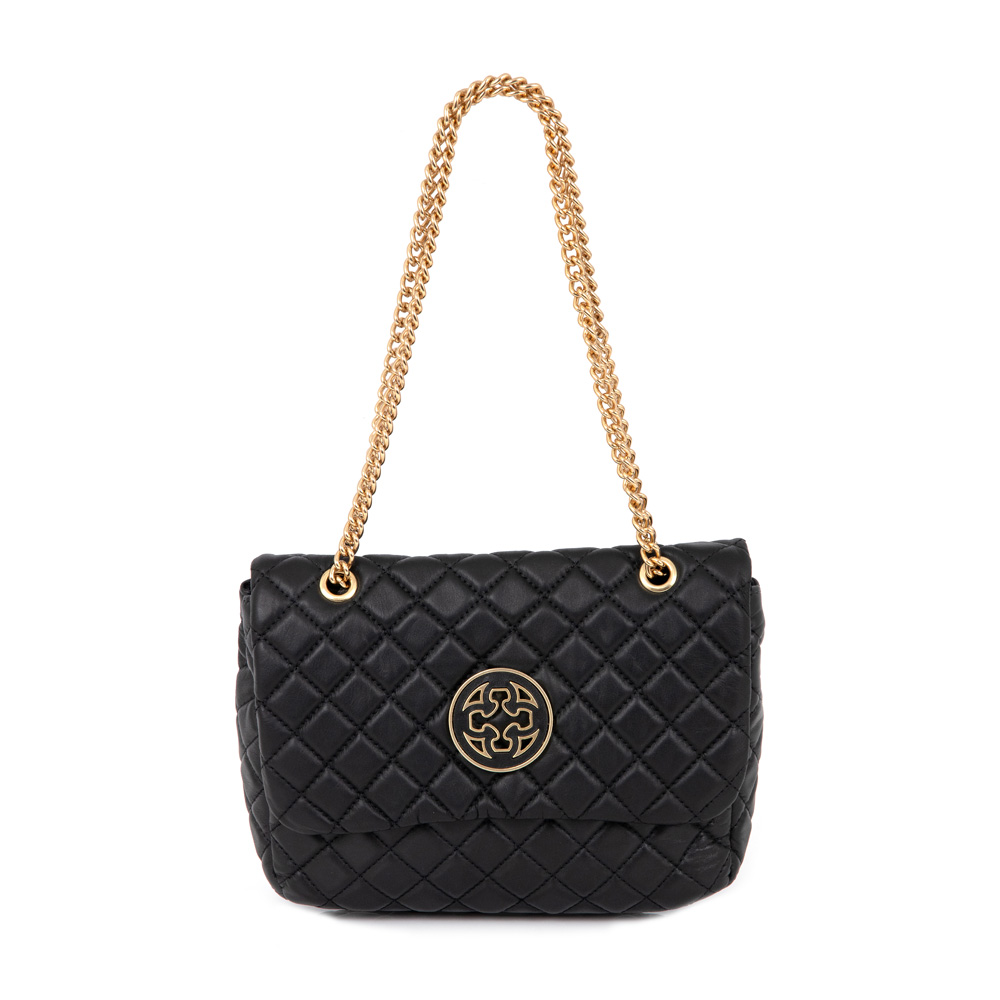 BOLSA PRETA DE COURO MATELASSÊ CORRENTE DOURADA OLIVIA image number 3