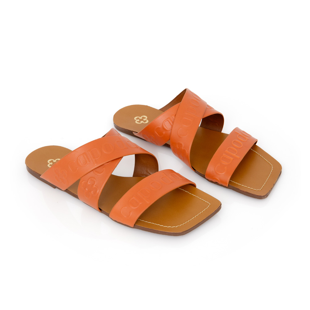 CHINELO RASTEIRA LARANJA DE COURO BICO QUADRADO image number 1