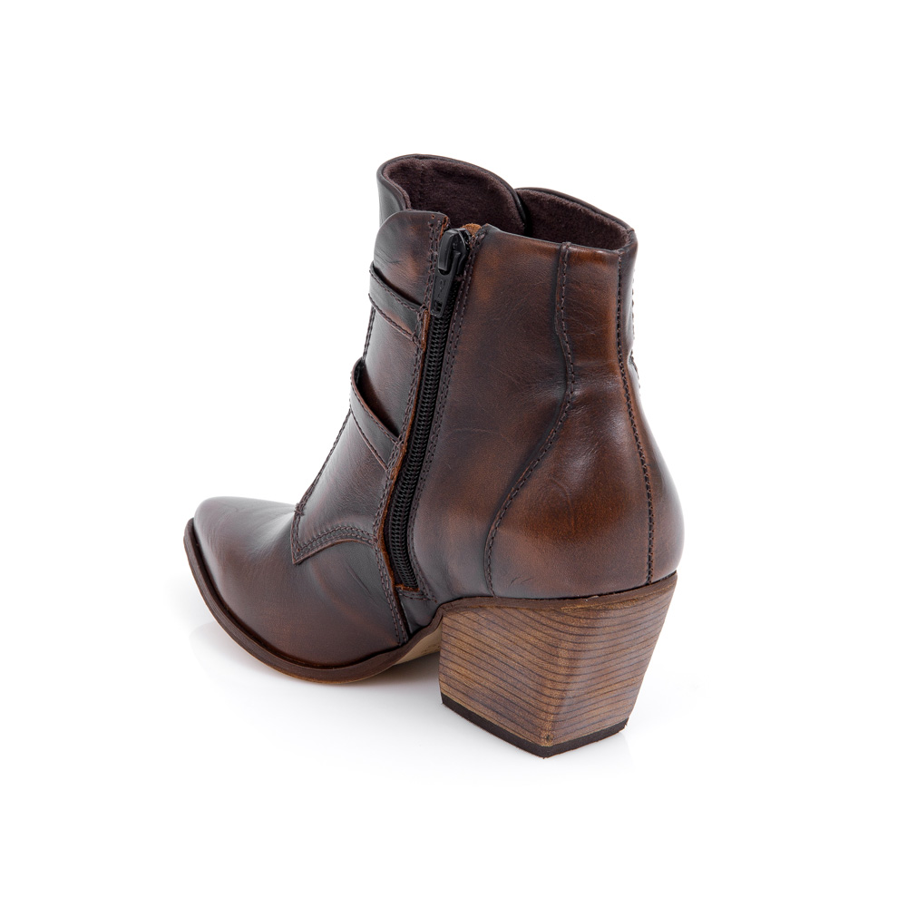 BOTA CANO CURTO MARROM DE COURO COM FIVELAS image number 2