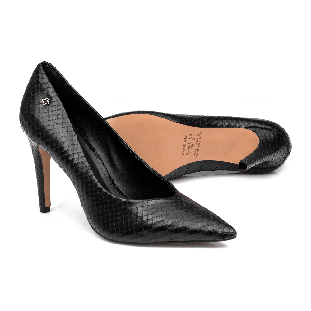 SCARPIN SALTO ALTO FINO PRETO DE COURO PITONE image number 3