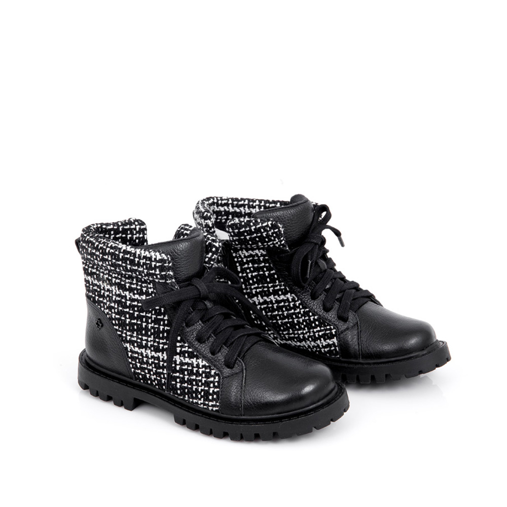 BOTA INFANTIL PRETA E BRANCA COURO TWEED image number 1