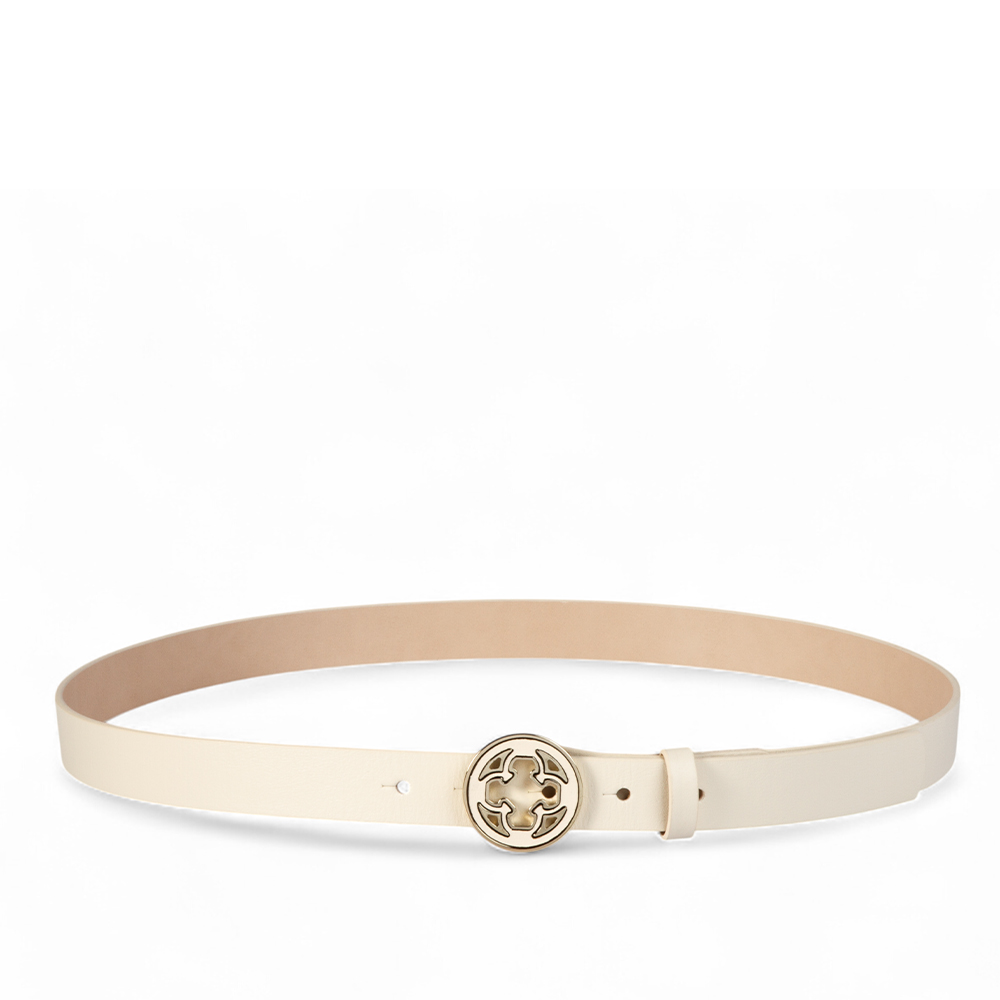 CINTO FEMININO BEGE VANILLA DE COURO FIVELA REDONDA image number 1