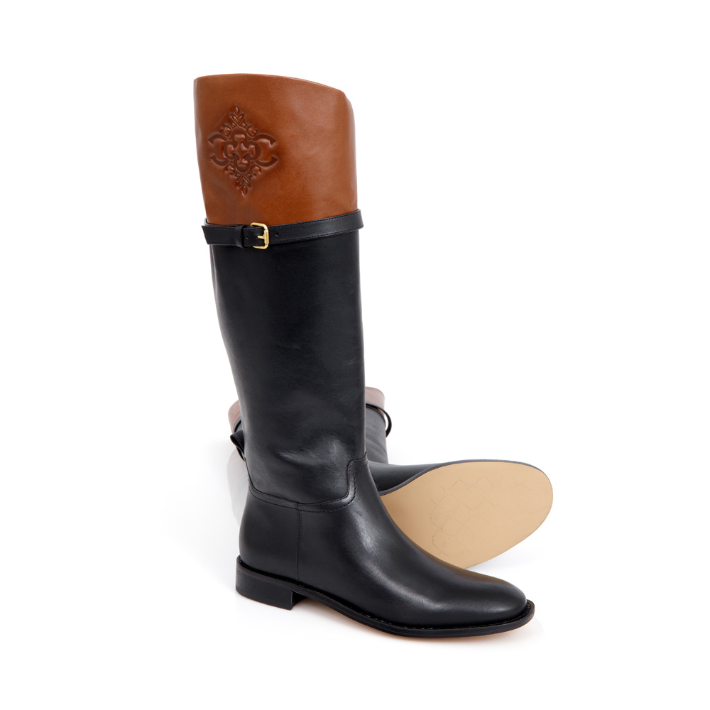 BOTA CANO ALTO DE COURO PRETA E MARROM image number 3