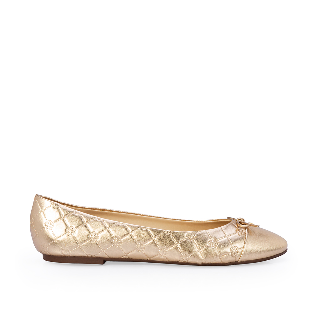 SAPATILHA DOURADA BICO REDONDO COURO LA&Ccedil;O image number 0