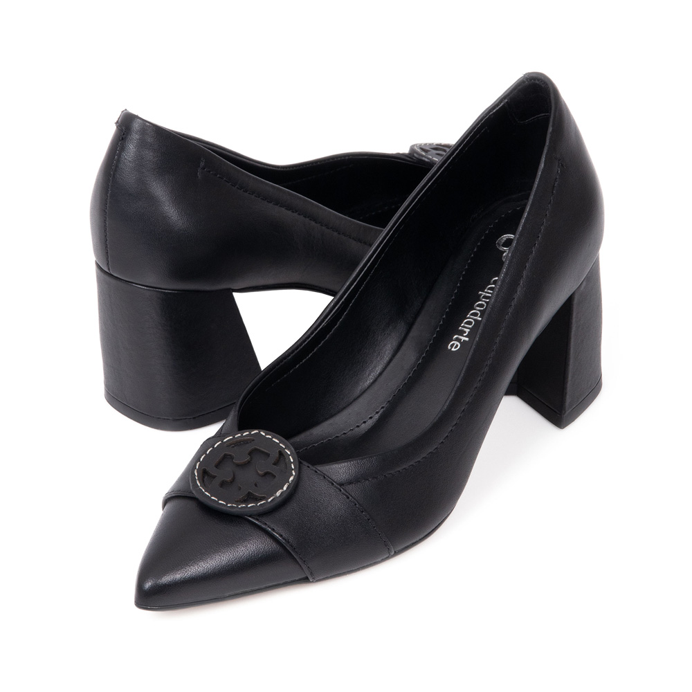 SCARPIN PRETO DE COURO SALTO GROSSO image number 3