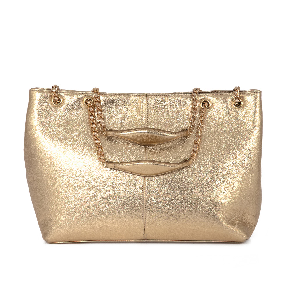 BOLSA GRANDE DOURADA DE COURO MATELASS&Ecirc; CARINA image number 2