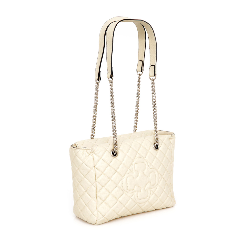 BOLSA MÉDIA COURO BEGE RAFIA MATELASSÊ image number 3