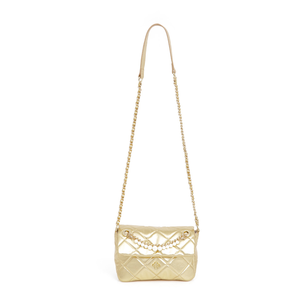 BOLSA PEQUENA DOURADA DE COURO MATELASS&Ecirc; AL&Ccedil;A CORRENTE image number 3