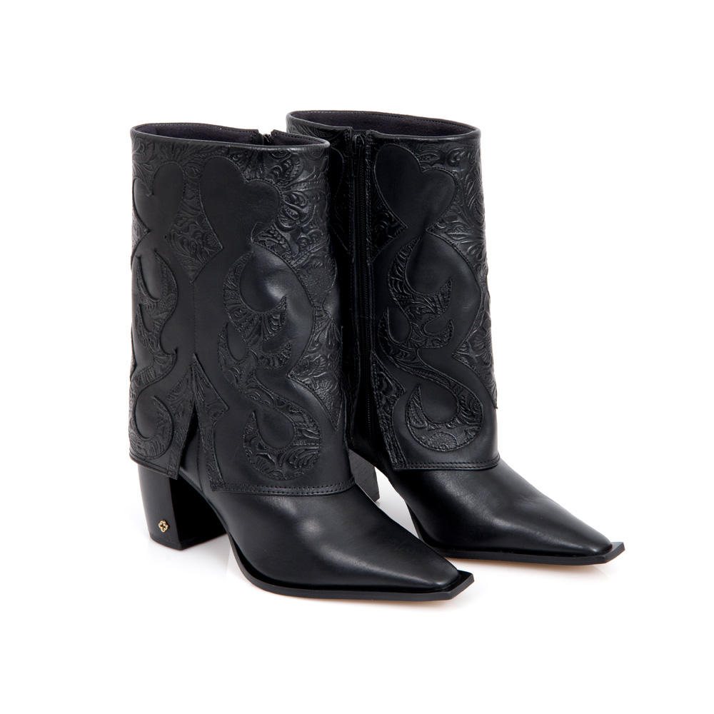 BOTA WESTERN PRETA DE COURO FLORATTA image number 1