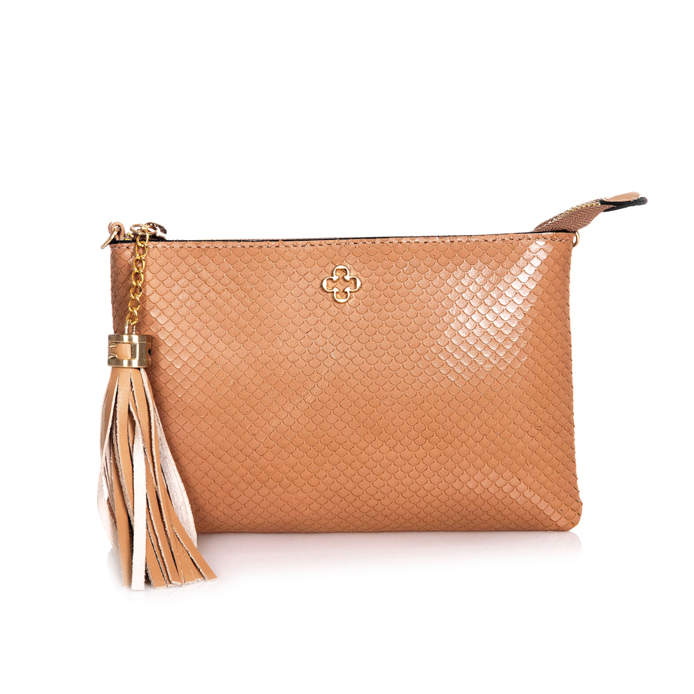 BOLSA TRANSVERSAL COURO BEGE PITONE VIRA CLUTCH image number 0