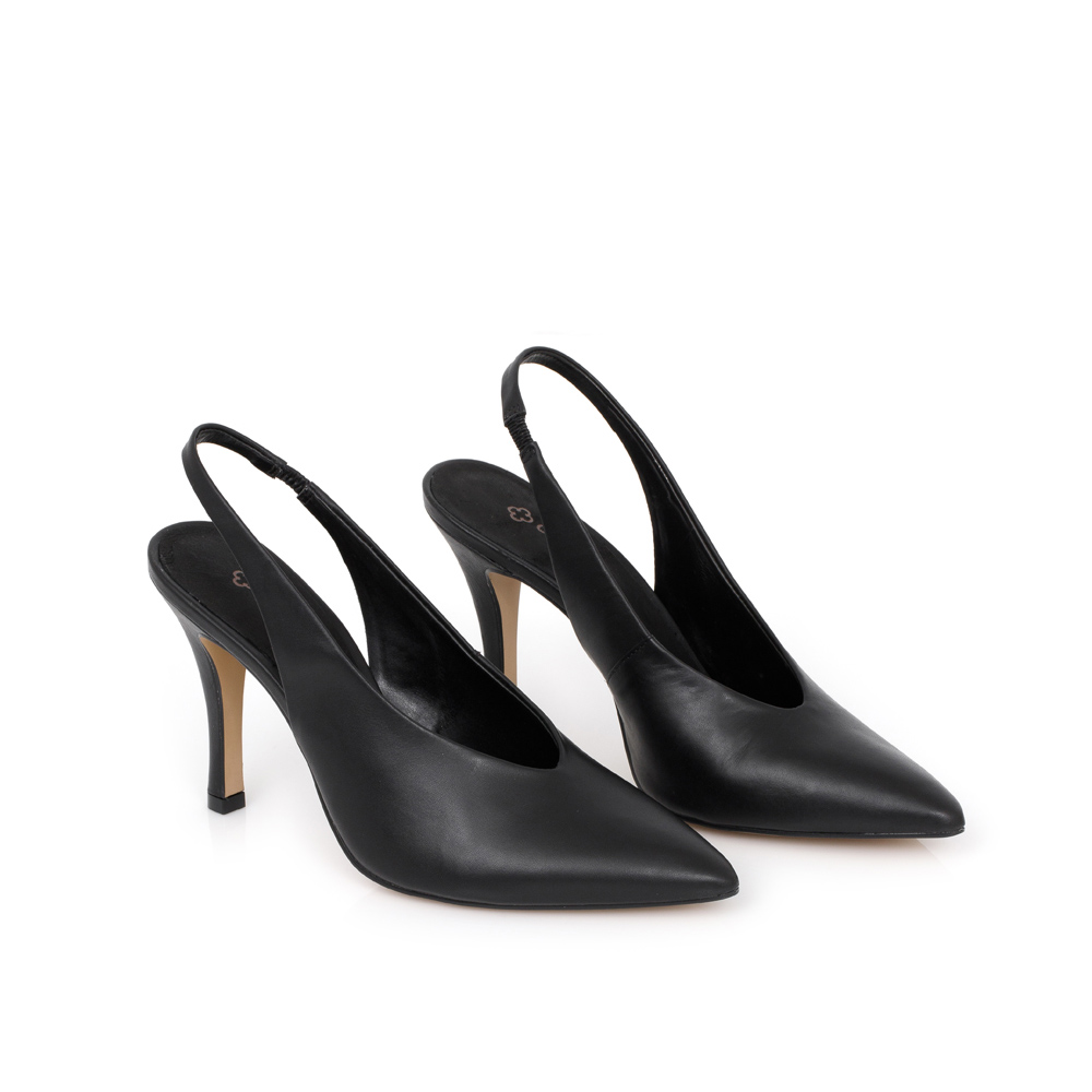 SCARPIN SLINGBACK PRETO DE COURO image number 1