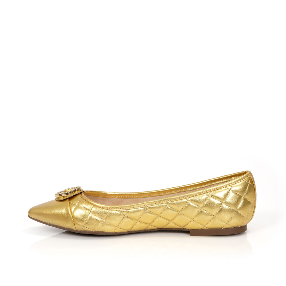 SAPATILHA CATHERINE BICO FINO DOURADA DE COURO METALIZADA MATELASS&Ecirc; image number 2