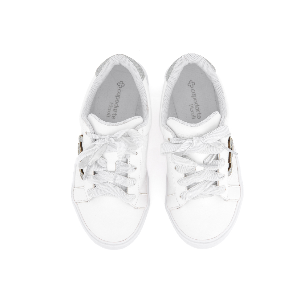 TÊNIS INFANTIL BRANCO E PRATA MONOGRAMA AMARRAÇÃO Capodarte