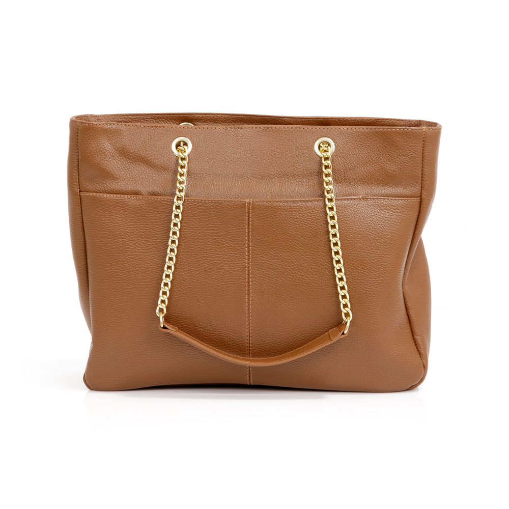 BOLSA SHOPPER CARAMELO DE COURO ALÇA CORRENTE image number 3
