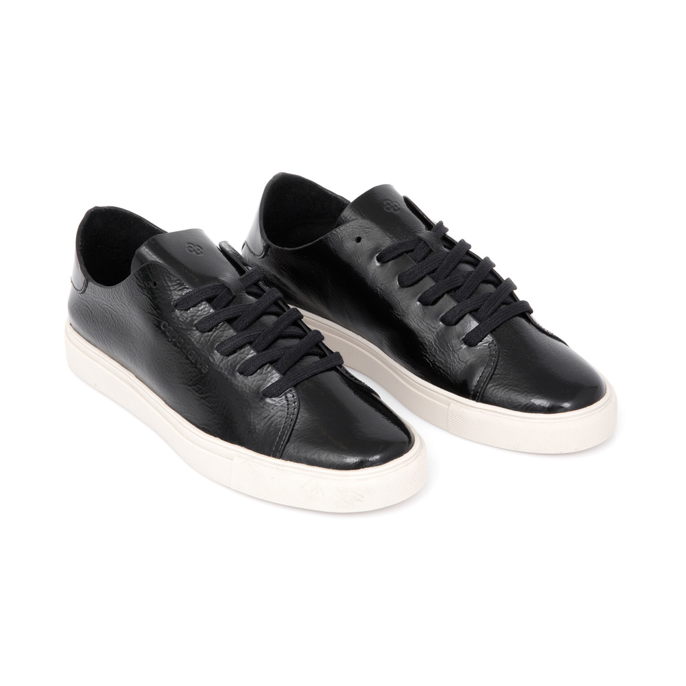 TÊNIS FEMININO DE COURO PRETO VERNIZ AMARRAÇÃO image number 1