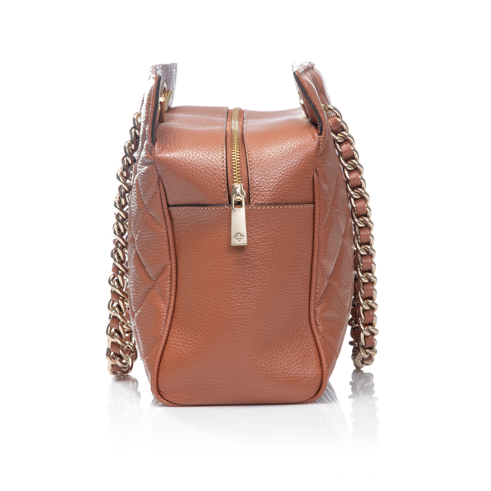 BOLSA DE COURO GRANDE CARAMELO AL&Ccedil;A CORRENTE image number 1