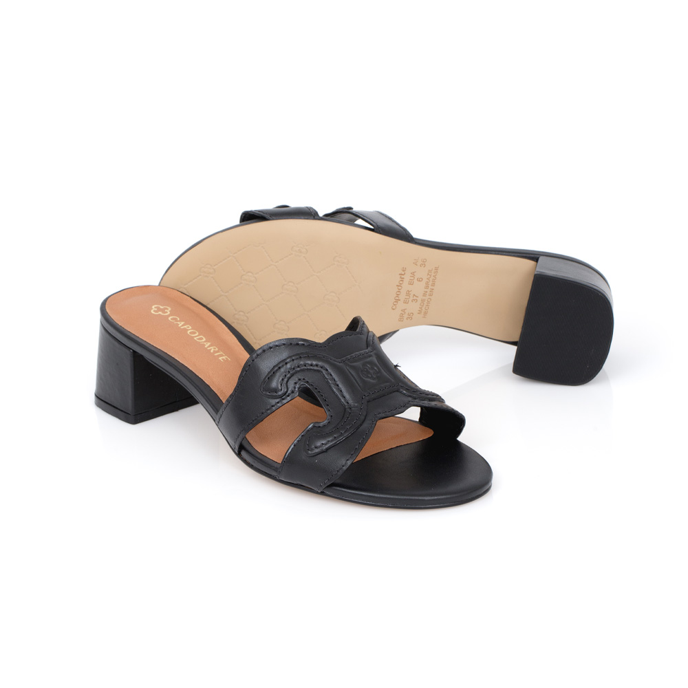 MULE SALTO BAIXO PRETA DE COURO image number 3