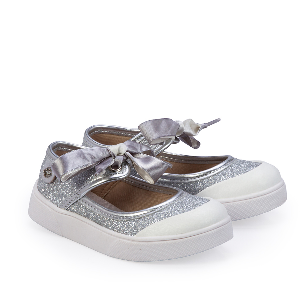 SAPATILHA BEB&Ecirc; PRATA GLITTER AMARRA&Ccedil;&Atilde;O CETIM image number 1