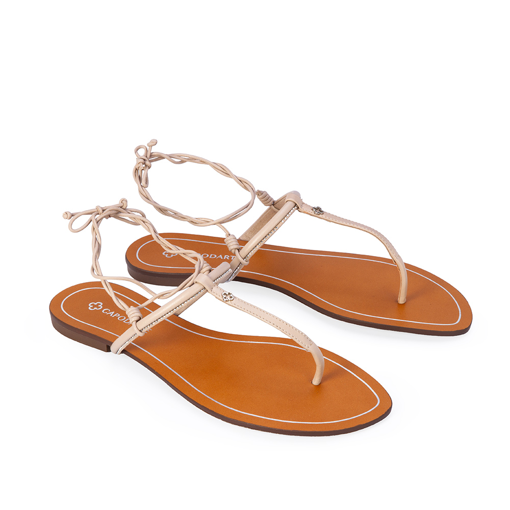 SANDÁLIA RASTEIRA NUDE SEDA DE COURO AMARRAÇÃO image number 1