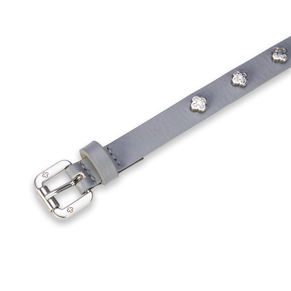 CINTO FEMININO COURO CINZA FIVELA PRATEADA REBITES image number 3