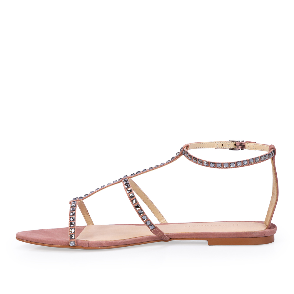 SAND&Aacute;LIA RASTEIRA DE COURO NOBUCK ROSA MALVA PEDRARIAS image number 2